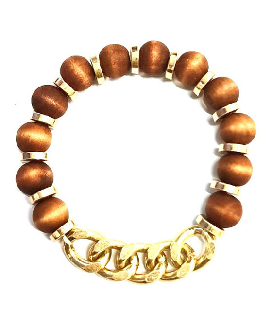 Wood Bead & Metal Bracelet