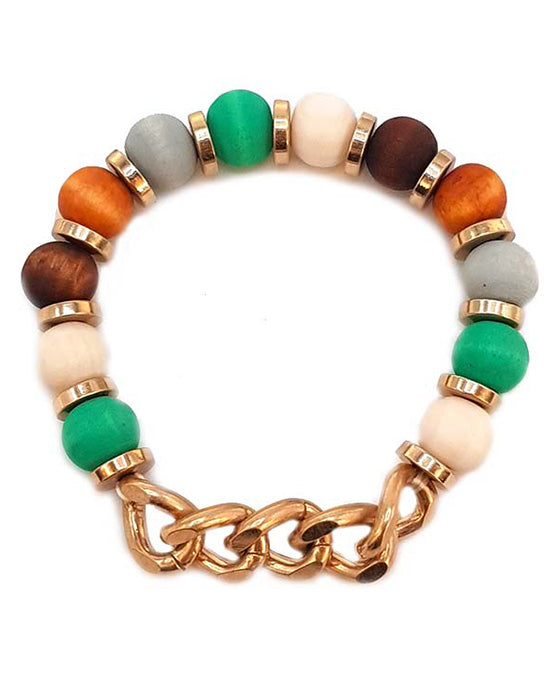 Wood Bead & Metal Bracelet