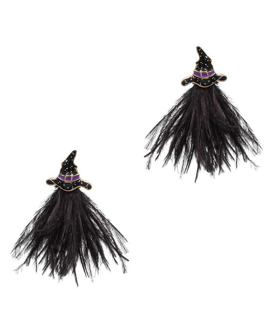 Ostrich Feather Tassel w/ Witch Hat Post Earring