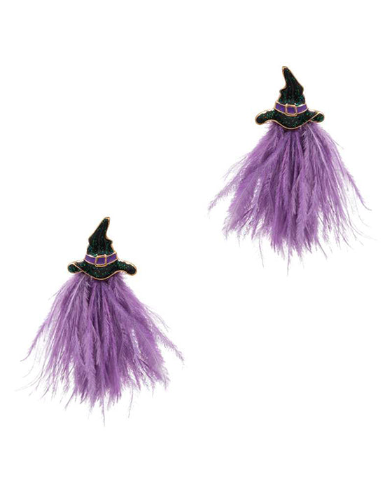 Ostrich Feather Tassel w/ Witch Hat Post Earring