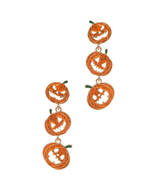 Cute Pumpkin 3 Drop Post Earring