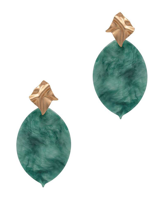 Leaf Shaped Acetate w/ Glass Post Earring