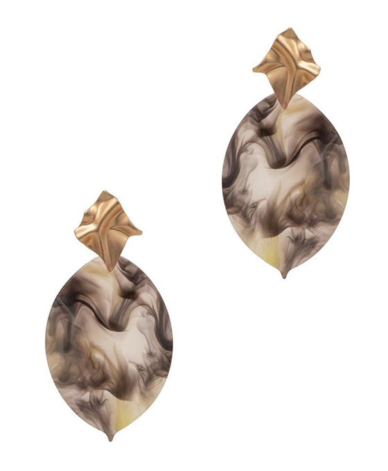 Leaf Shaped Acetate w/ Glass Post Earring