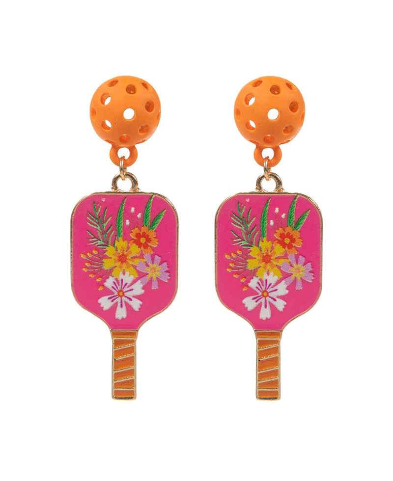 Pickleball Enamel w/ Pattern Print Post Earring