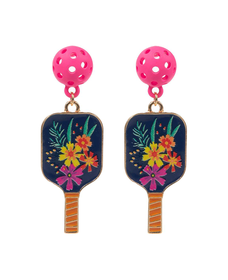 Pickleball Enamel w/ Pattern Print Post Earring