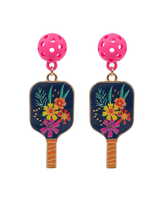 Pickleball Enamel w/ Pattern Print Post Earring