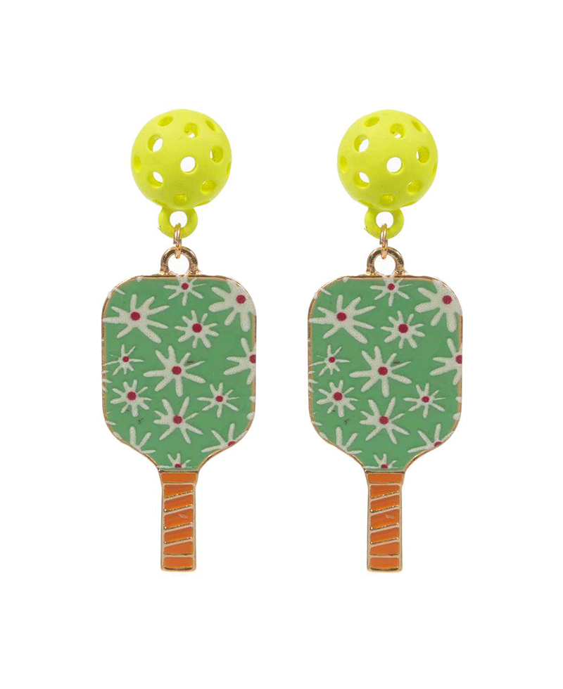 Pickleball Enamel w/ Pattern Print Post Earring