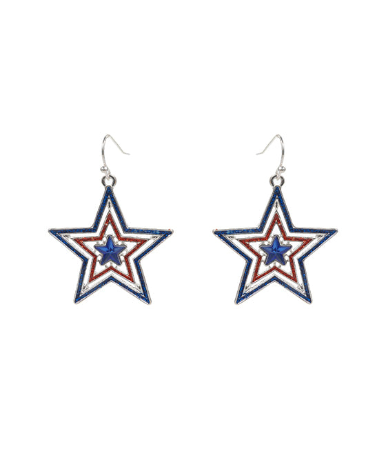 Star American Flag Color Enamel Earring