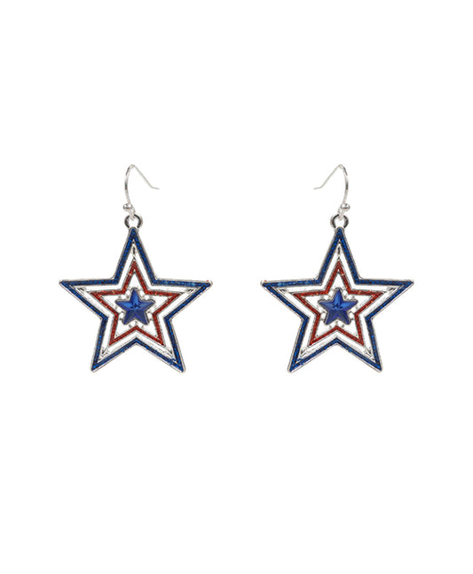 Star American Flag Color Enamel Earring