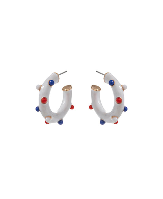 Round American Flag Color Enamel Hoop Earring