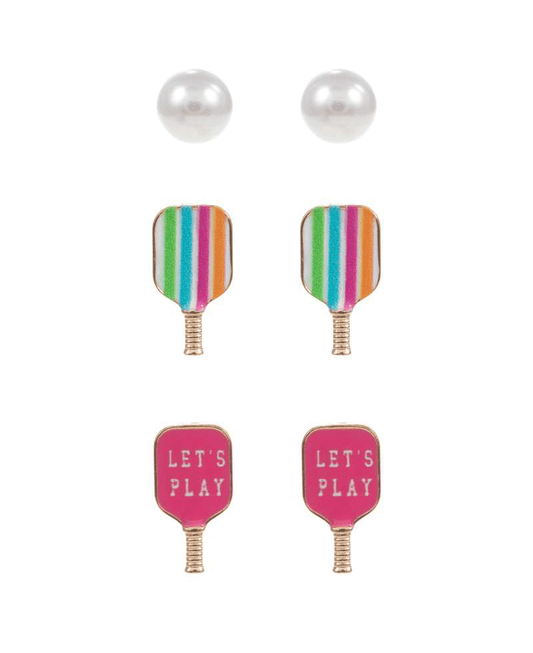 Pickleball Enamel Print 3 Set Post Earring