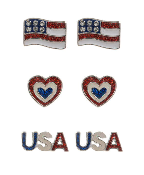 Star American Flag Color Enamel 3 Set Earring