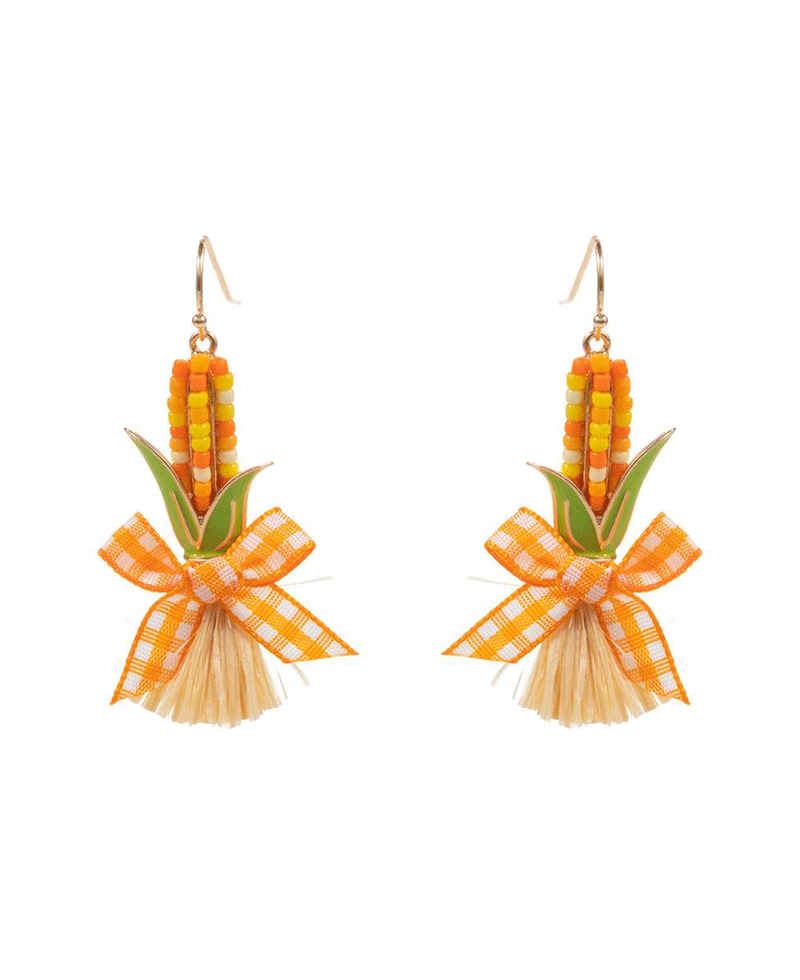 Corn Seed Bead w/ Raffia Tassel Earring