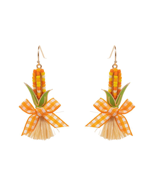 Corn Seed Bead w/ Raffia Tassel Earring