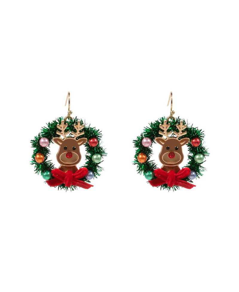 Christmas Wreath w/ Enamel Earring - 1.5"