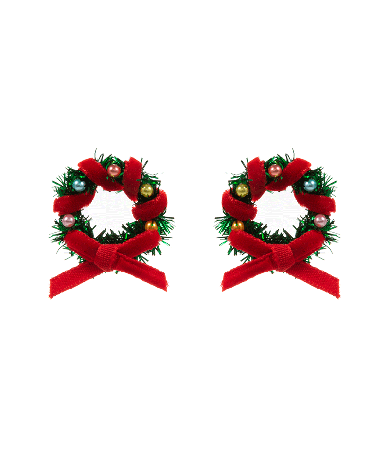 Christmas Wreath Metallic Thread Earring - 1.0"