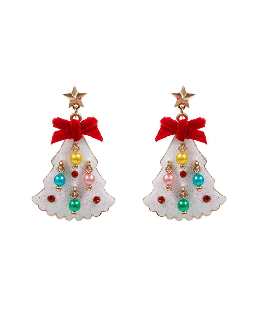 Christmas Tree Enamel w/ Pearls Earring - 1.75"