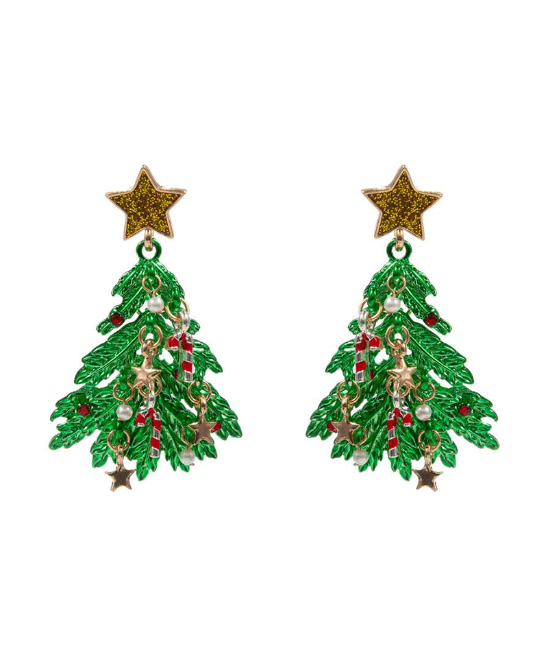 Christmas Tree Shaped Color Coated Drop Earring - 2"