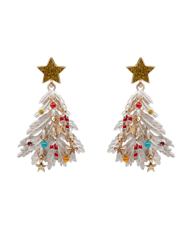 Christmas Tree Shaped Color Coated Drop Earring - 2"