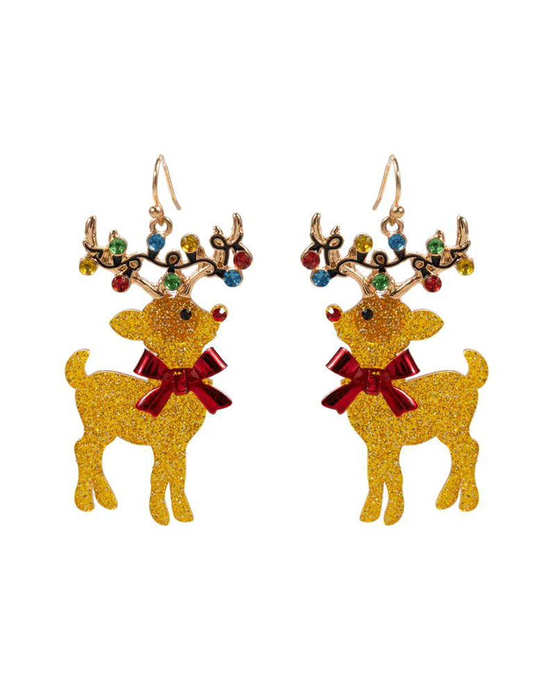 Rudolph Acetate w/ Christmas Decor Earring - 2.25"