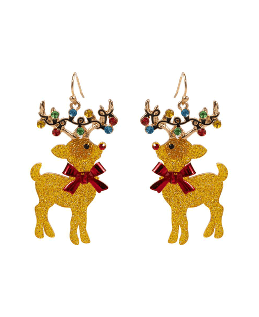 Rudolph Acetate w/ Christmas Decor Earring - 2.25"