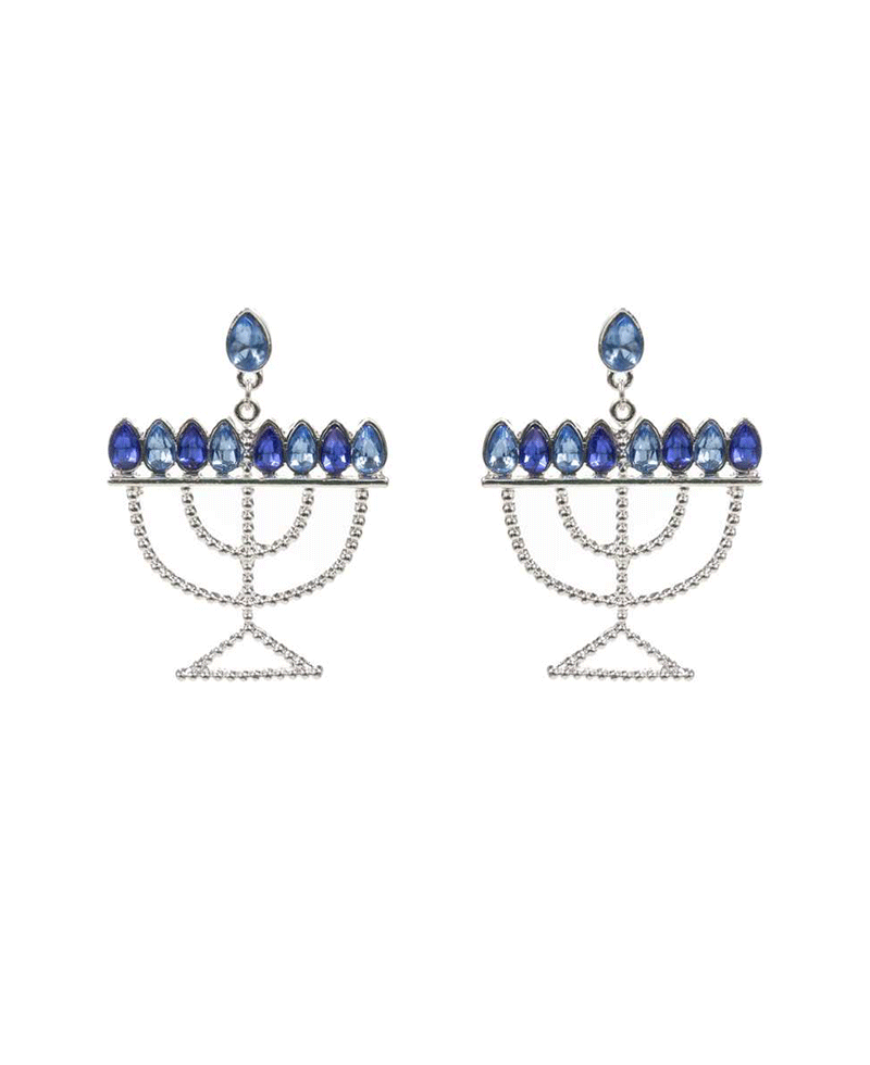 Hanukkah Menorah Rhinestone Paved Earring