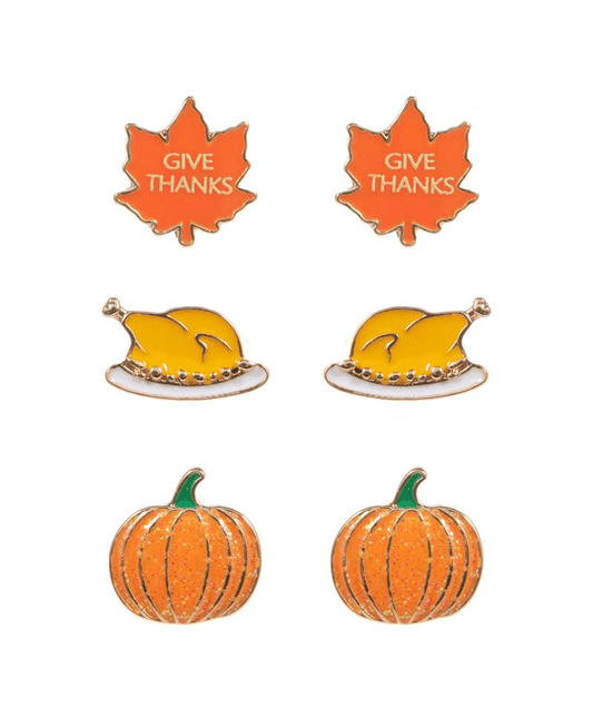 Fall Leaf Turkey Pumpkin 3 Set Post Earring