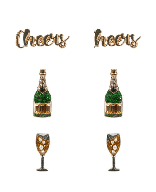 Cheers Champagne Glass Colored Metal 3 Set Earring