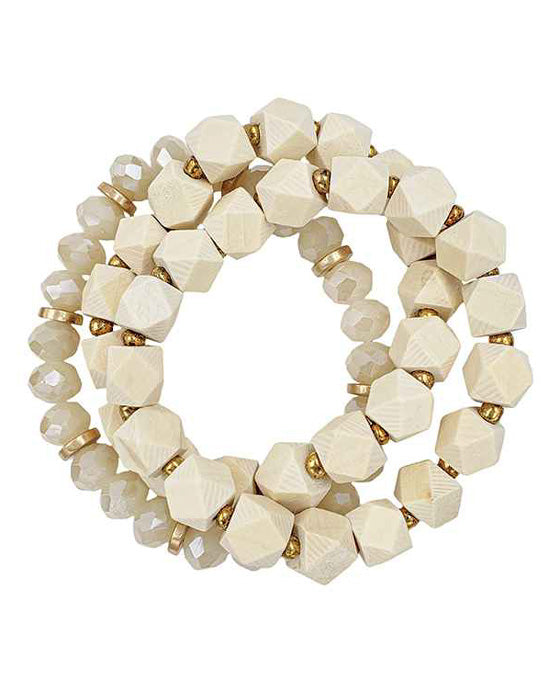 Glass & Wood 3-Strands Stretch Bracelet