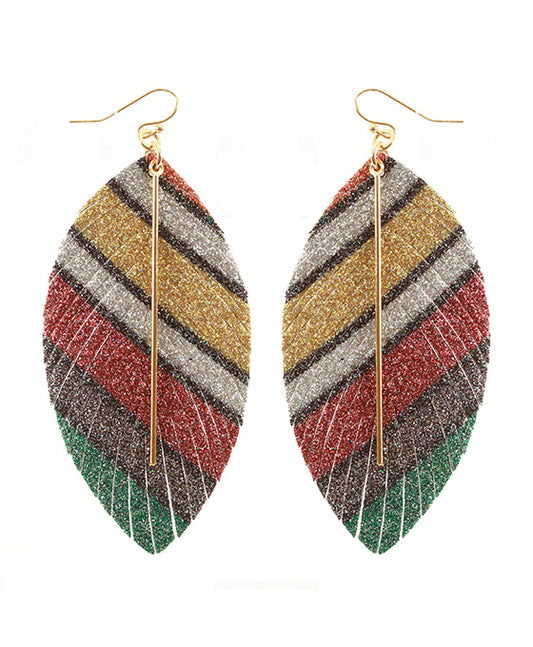 Leather Glitter Marquise Earring