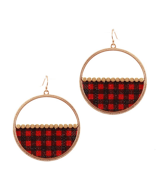 Metal & Fabric Buffalo Plaid Round Earring