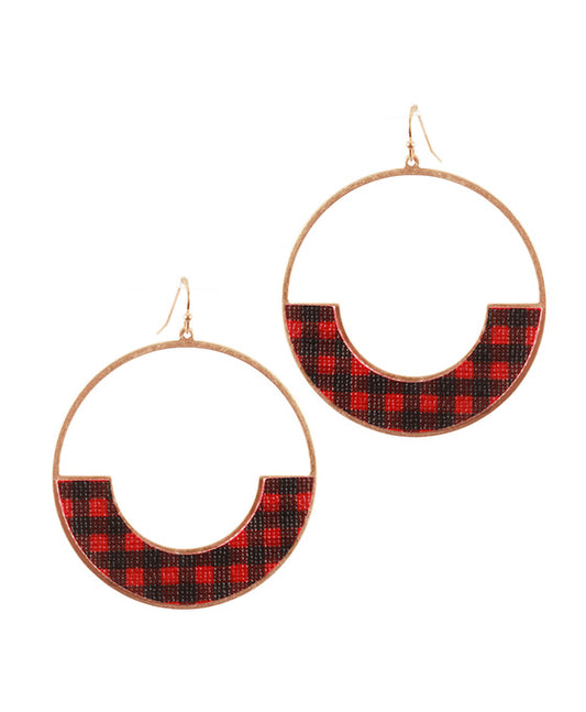 Metal & Buffalo Plaid Fabric Earring