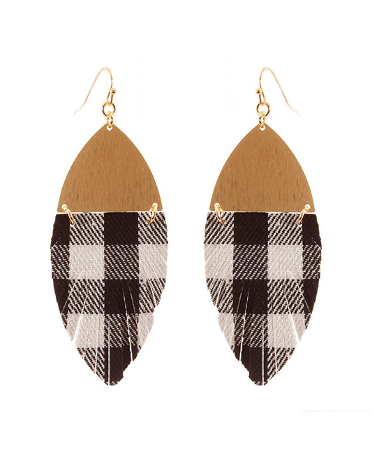 Metal Fabric Buffalo Plaid Christmas Fringe Earring