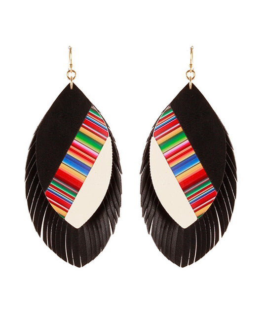 Leather Mosaic Fringe Earring