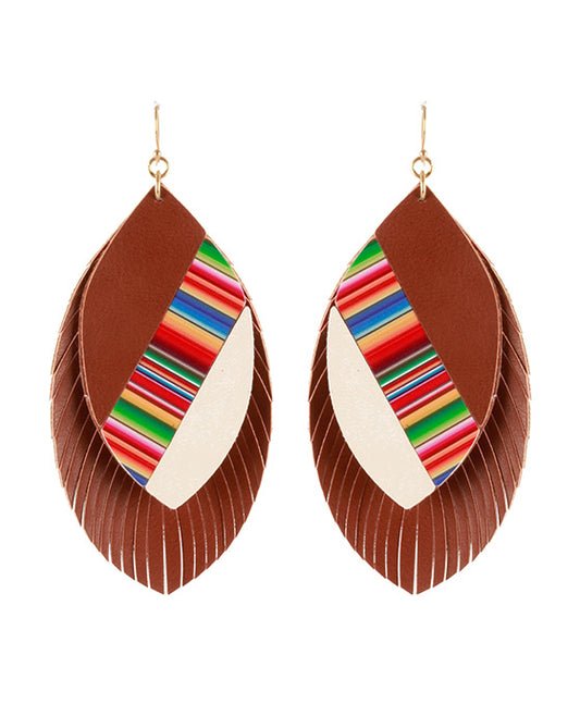 Leather Mosaic Fringe Earring