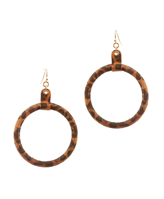 40mm Leather Cork Animal Print Hoop Earring