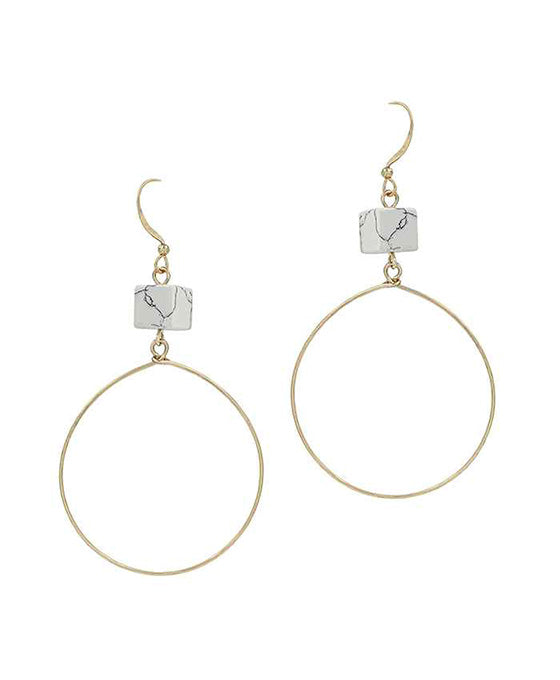 Square Stone Metal Round Earring