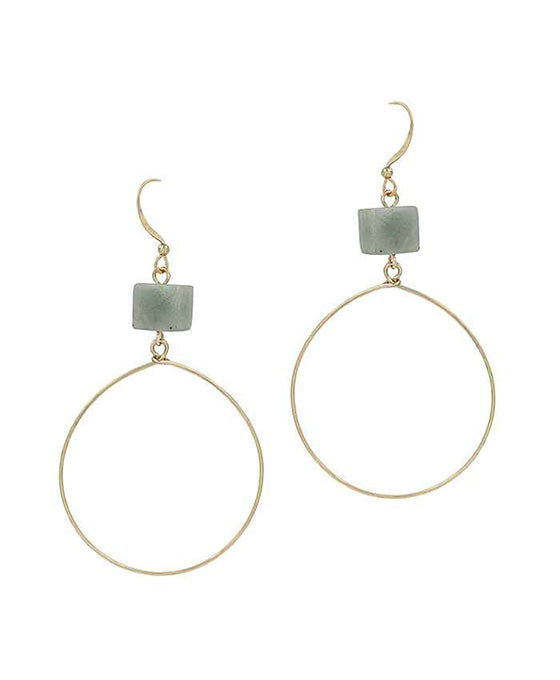 Square Stone Metal Round Earring