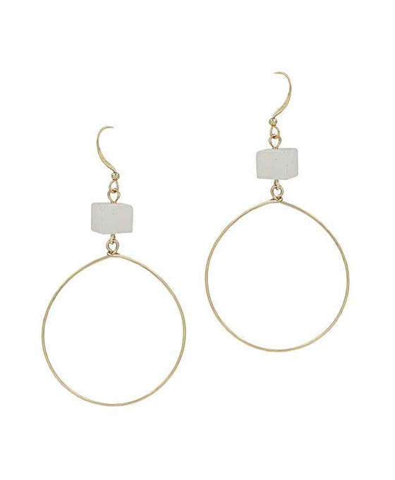 Square Stone Metal Round Earring