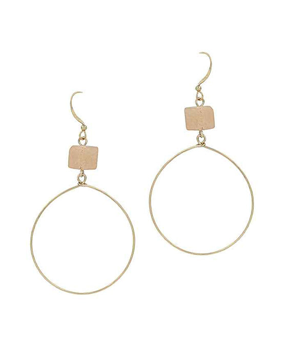 Square Stone Metal Round Earring