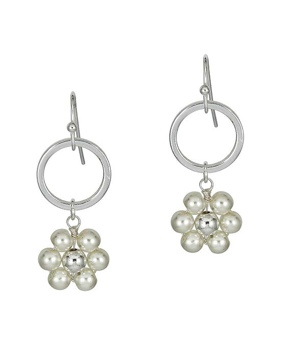 Pearl Flower Metal Ring Earring