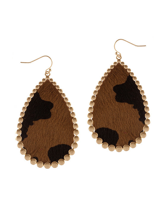 Metal Cowhide Pressed Ball Earring