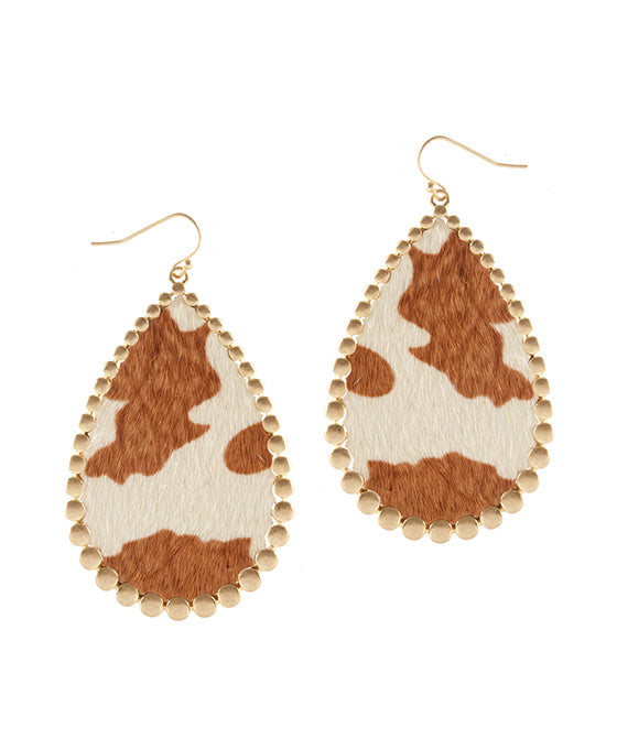 Metal Cowhide Pressed Ball Earring