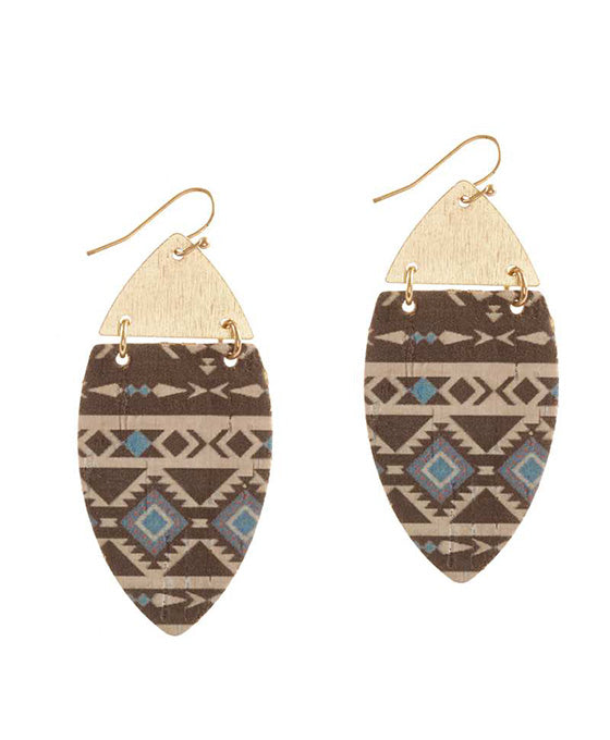 Metal & Cork Aztec Earring