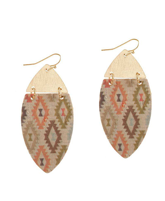 Metal & Cork Aztec Earring