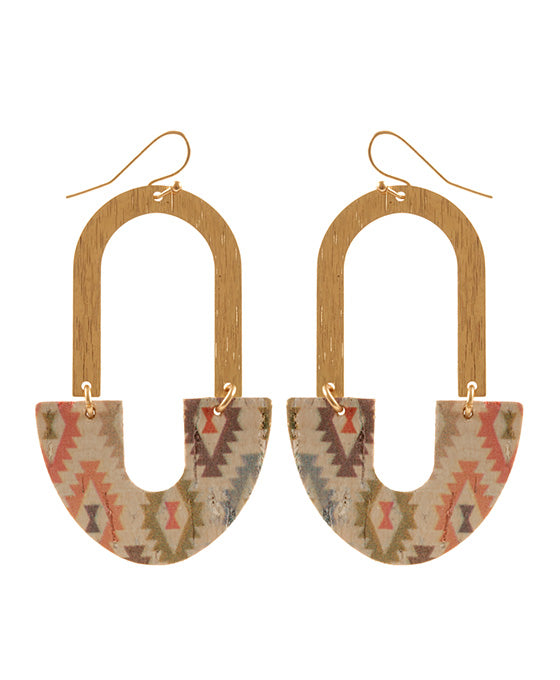 Metal & Cork Aztec Earring