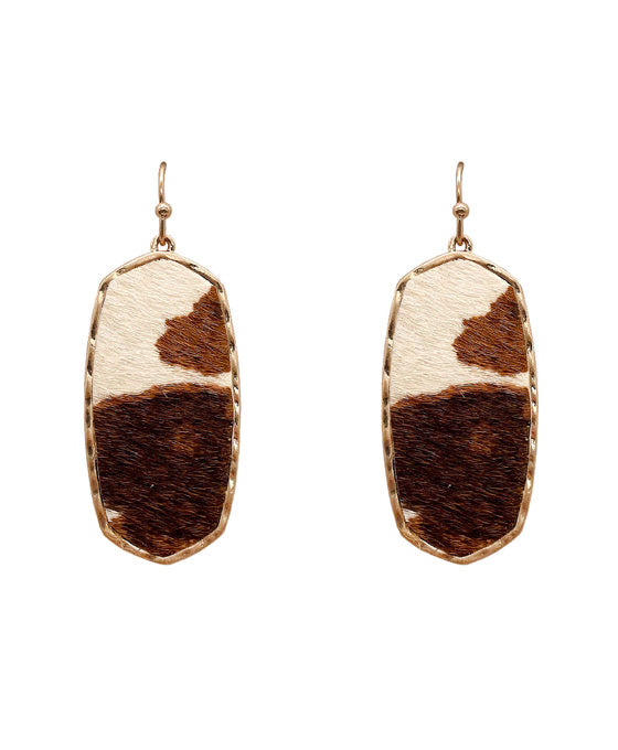 Animal Leather Hexagon Earring