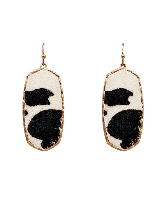 Animal Leather Hexagon Earring