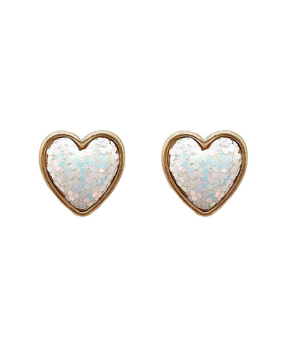 Epoxy Heart Stone Post Earring