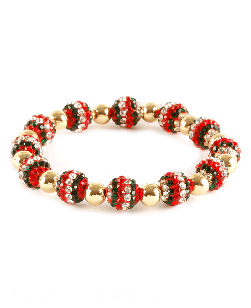 Glass & Metal Christmas Pave Ball Bracelet